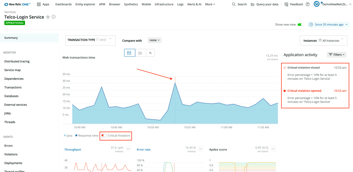 Login service APM summary